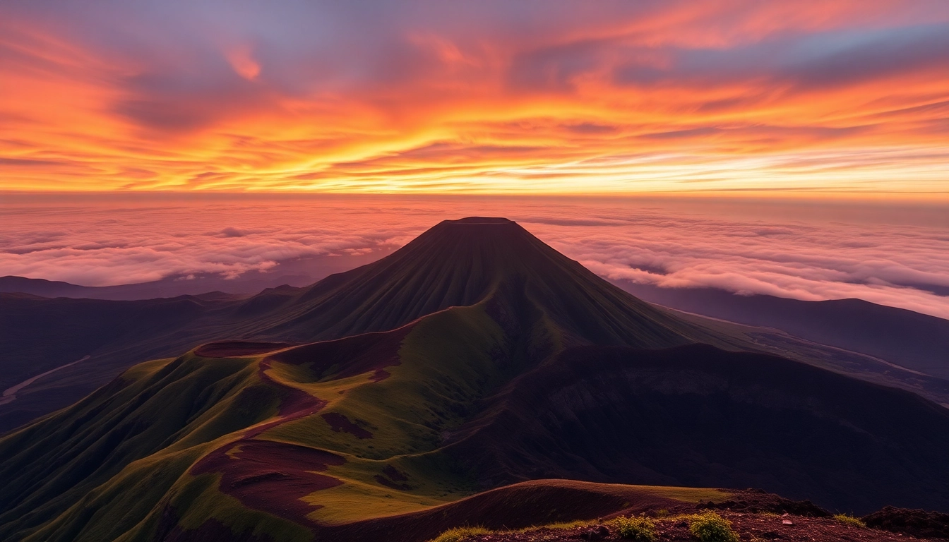 Climbing Mt. Rinjani mountain with panoramic view of its volcanic crater and lush landscape, showcasing Indonesia's natural beauty and adventure appeal.