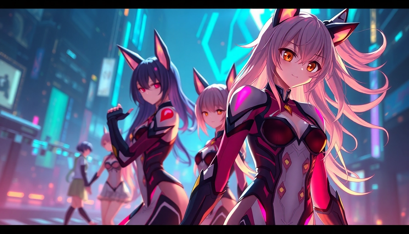 AI generated hentai showcasing detailed anime characters engaging in fantasy scene with vibrant colors and dynamic poses, highly realistic