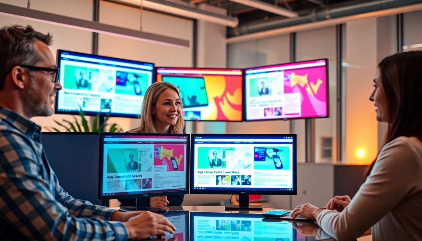 App Launch News update on digital screens with a team discussing new mobile application launches