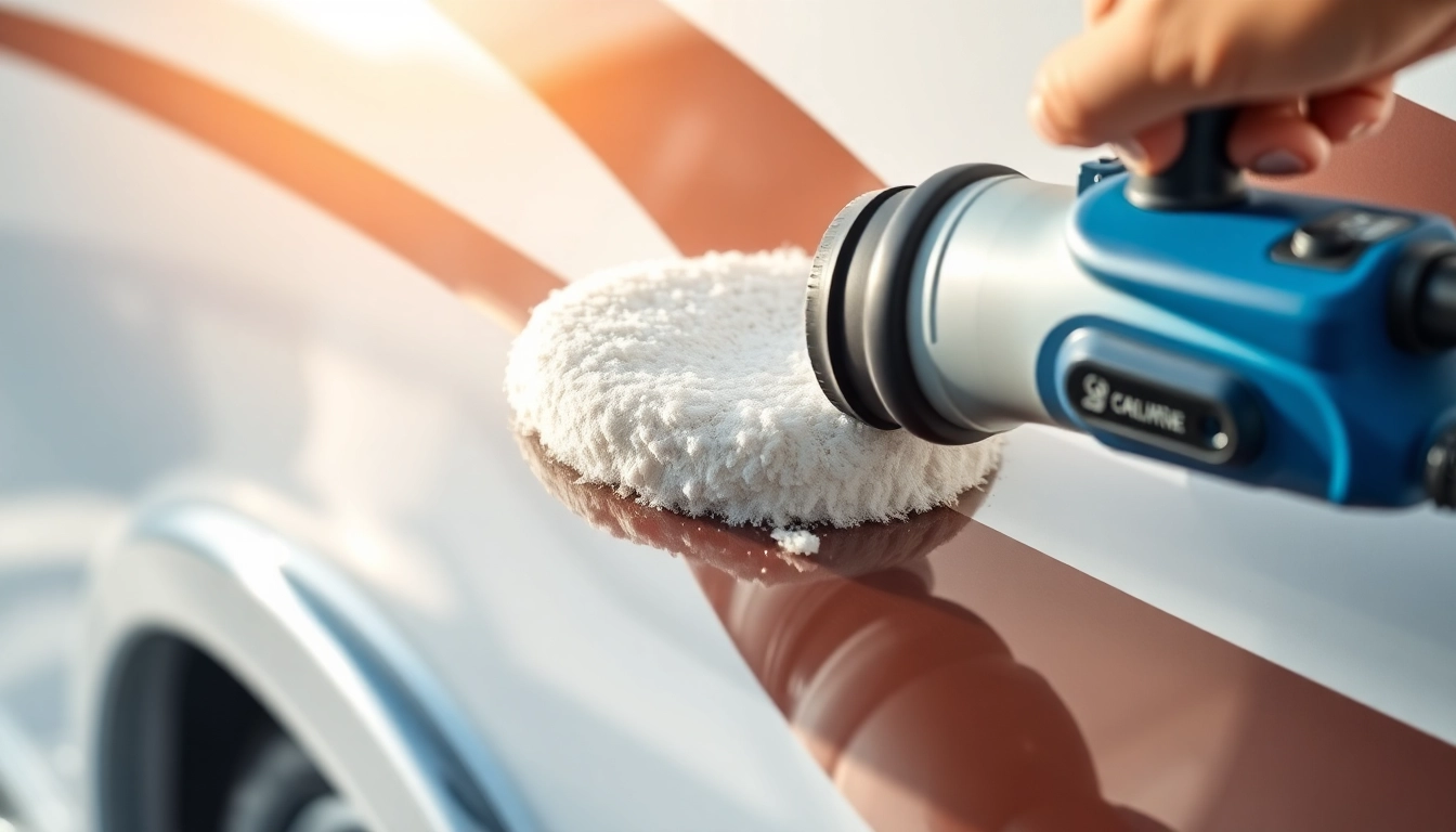 Professional technician applying Wohnmobil Politursiegelung to a GFK surface for long-lasting
