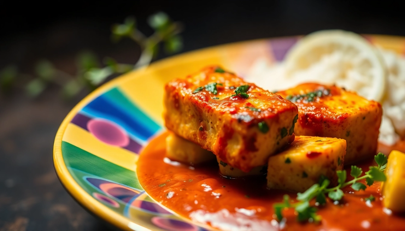Prepared ready to eat Paneer Tikka Lababdar with rich sauce and garnishes on a plate,